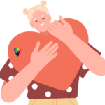 A cartoon of a woman hugging a heart with complex trauma.