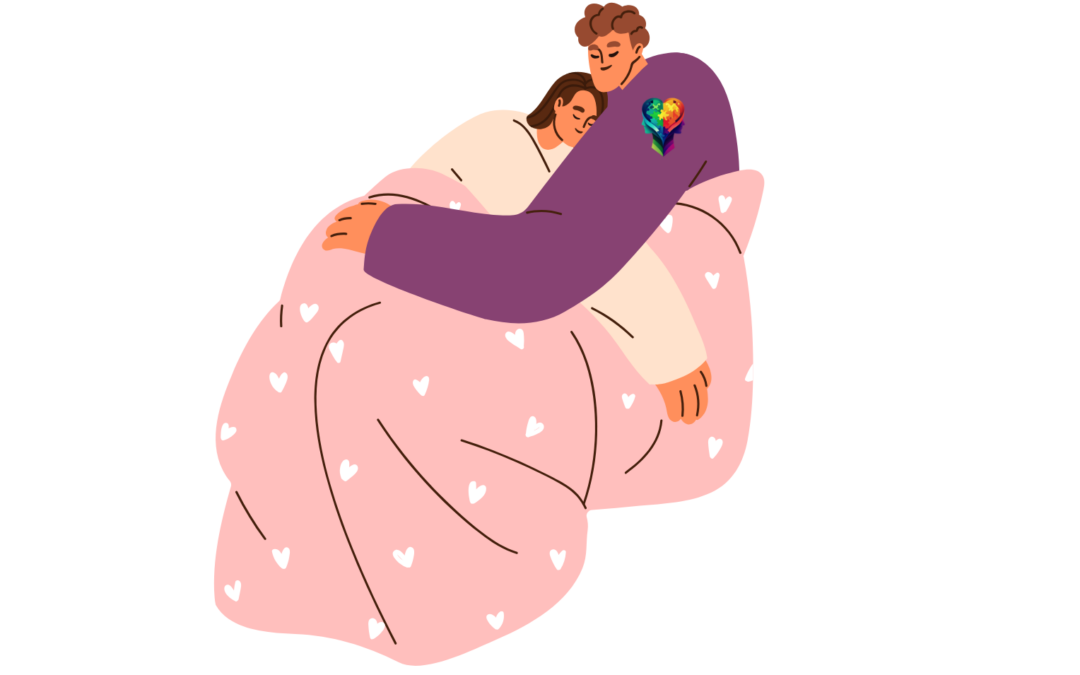 A man and woman cuddling in a blanket who are Exploring Autism and Sexuality.