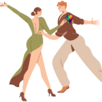 A cartoon couple dancing the tango with AuADHD: Exploring Autistic and ADHD Symptoms in Adults.