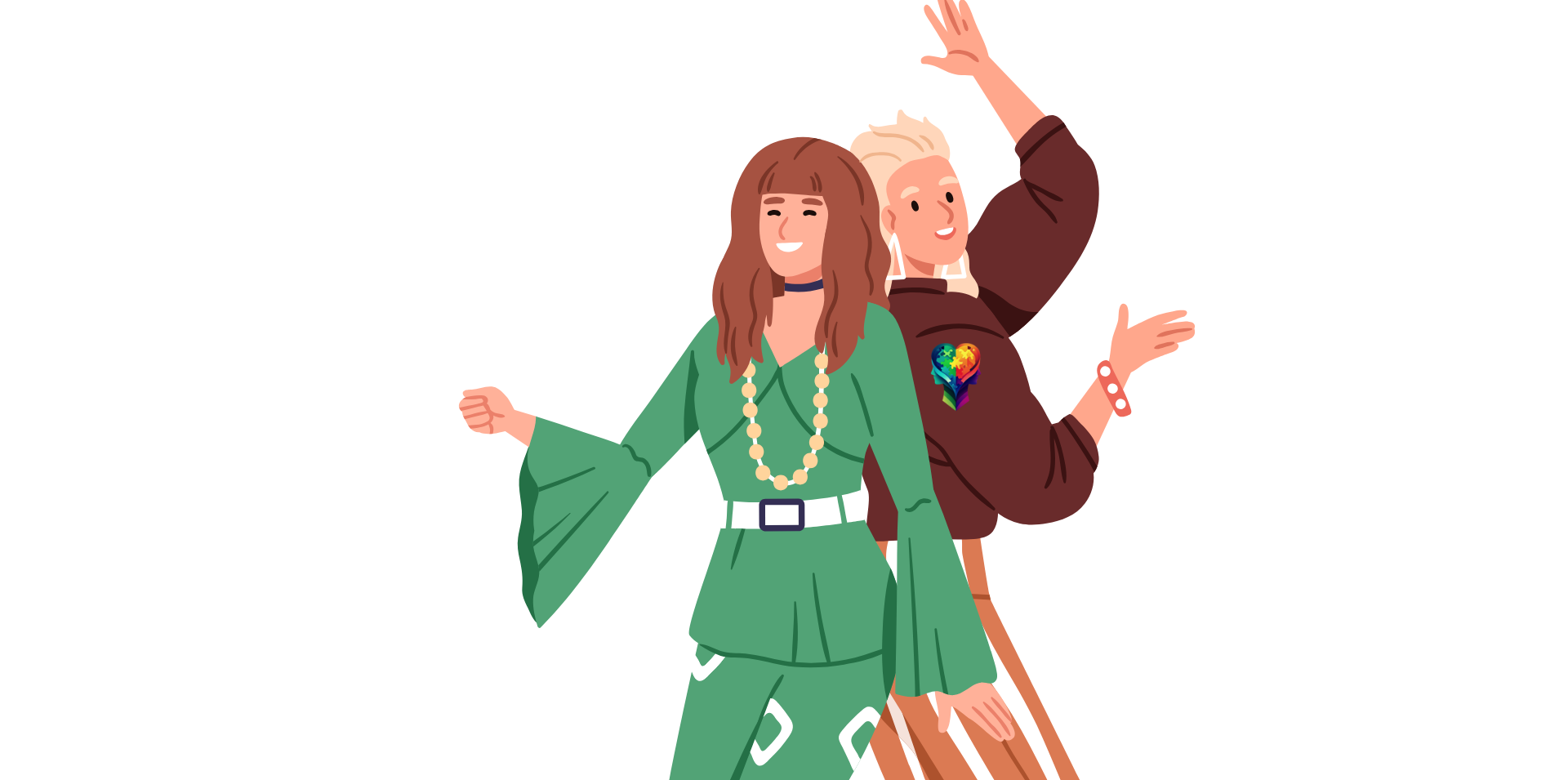 A cartoon couple dancing out autism and emotional intimacy for neurodiverse couples.