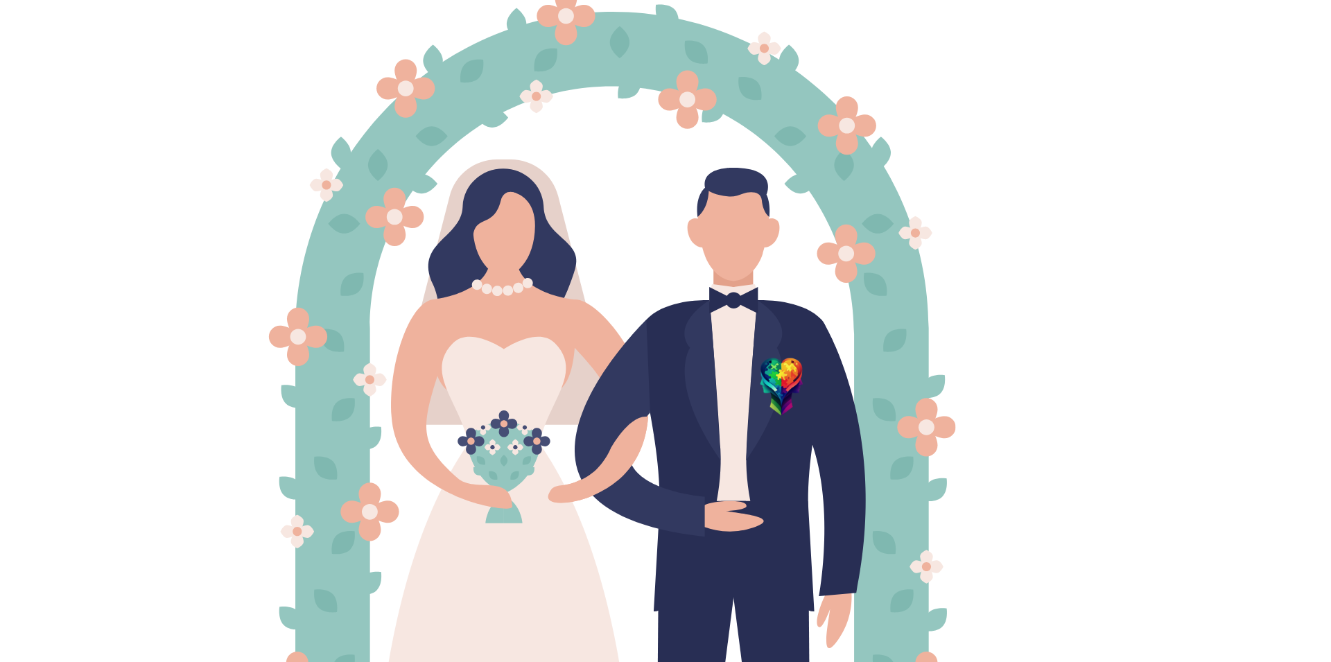 A cartoon couple standing at the altar, showing Autism Marriage Problems