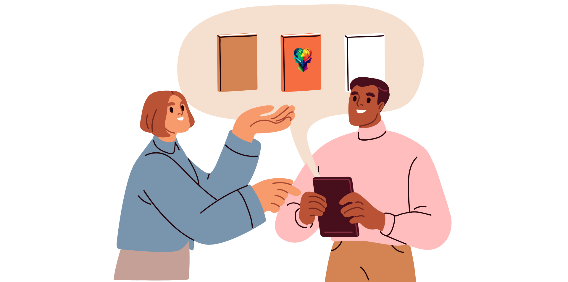 A cartoon of a man and a woman learning about making neurodiverse relationships work.