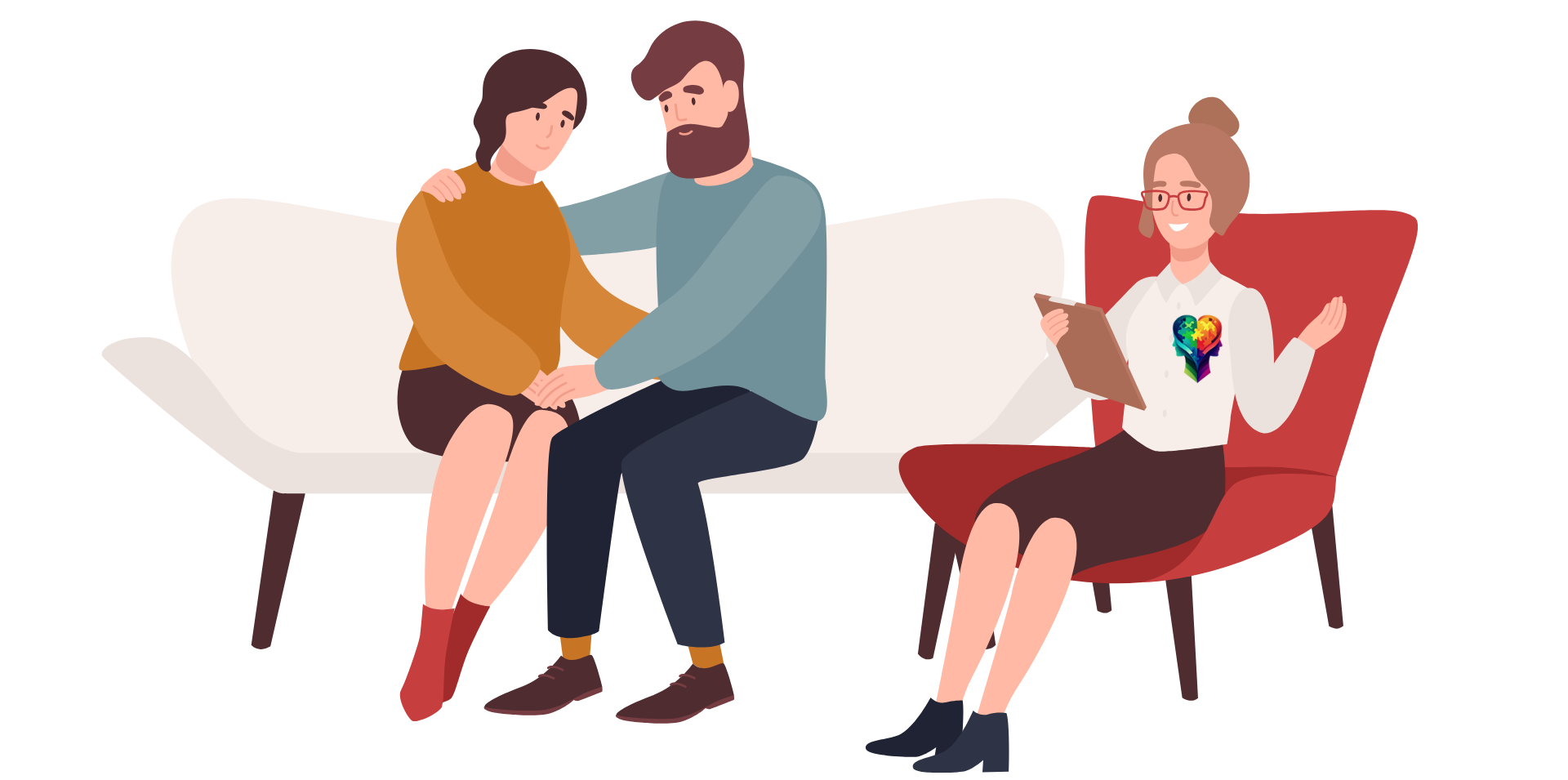 A cartoon couple with a therapist Unlocking the Power of Autism Couples Therapy.